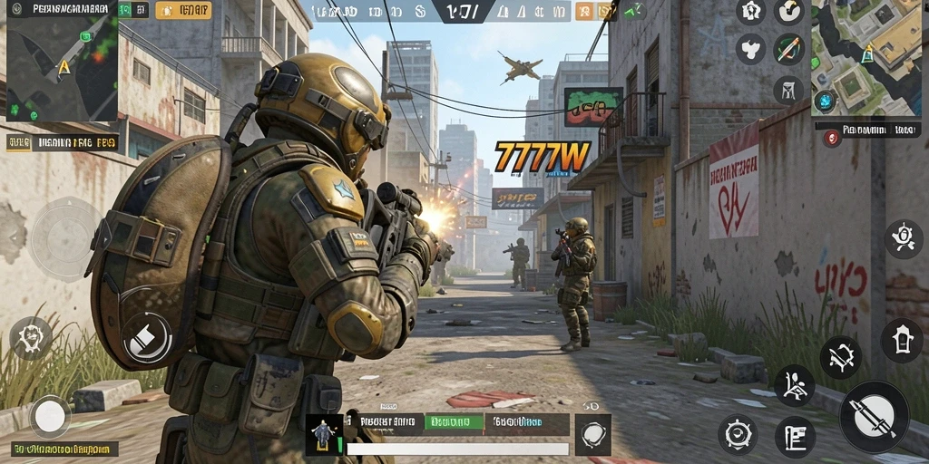 Screenshot gameplay <strong>7777W</strong> menampilkan aksi tembak-menembak yang seru dan intens.